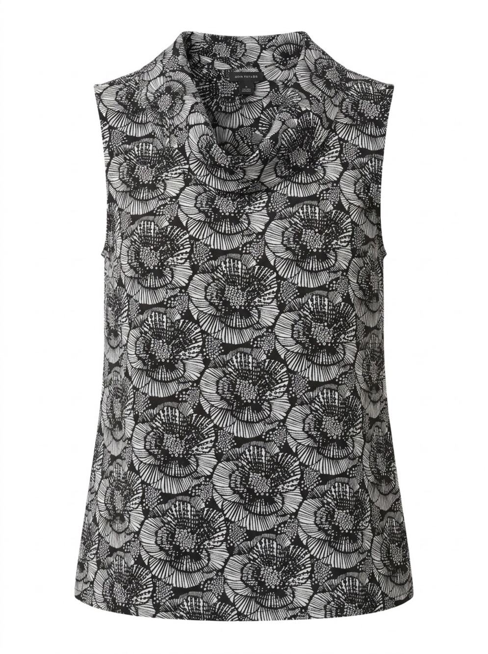 Ann Taylor Black White Floral Cowl Neck Sleeveless Blouse Women Size 16